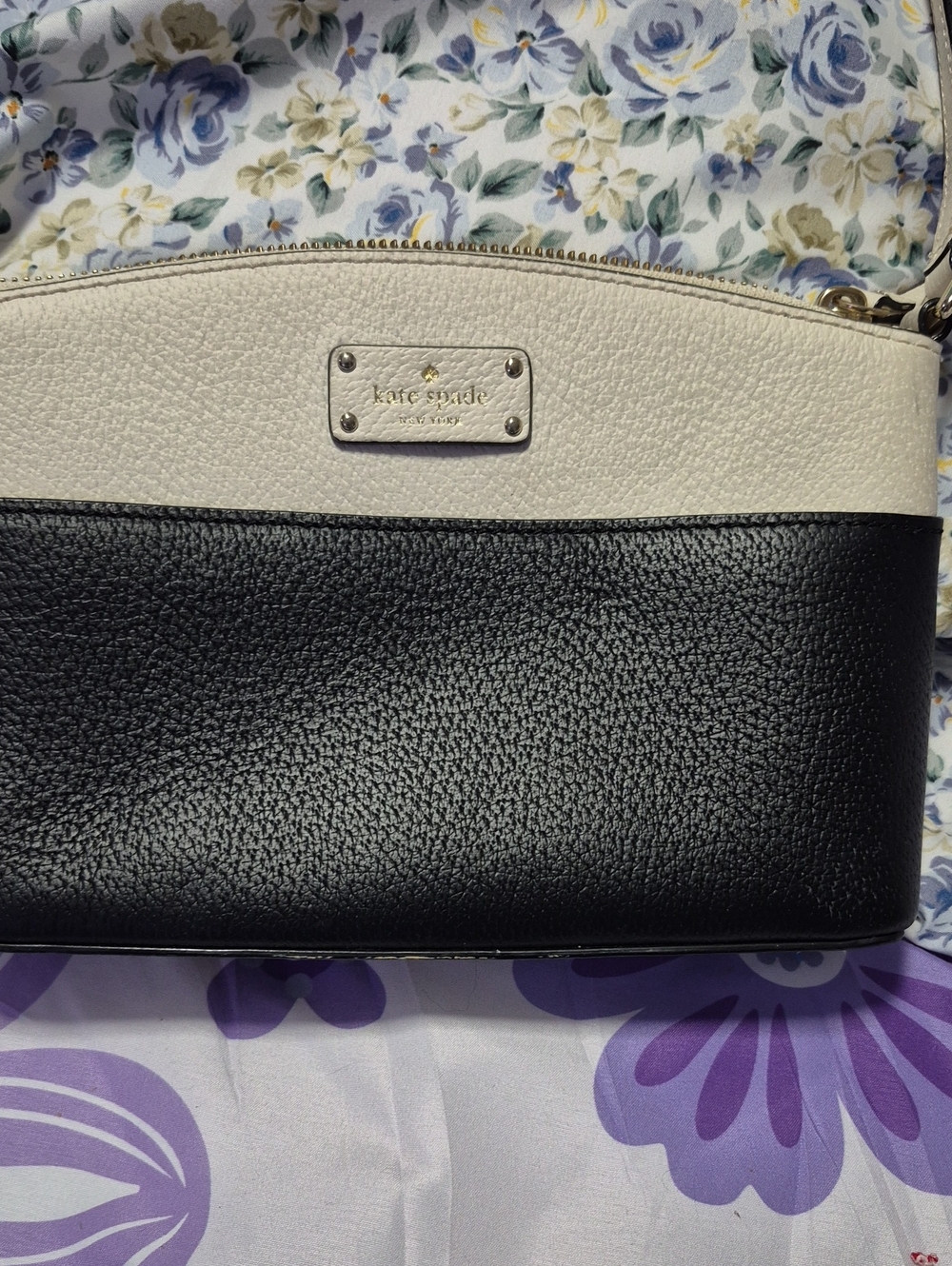 kate spade Two-Tone Black and Cream Pebbled Leather Shoulder Bag